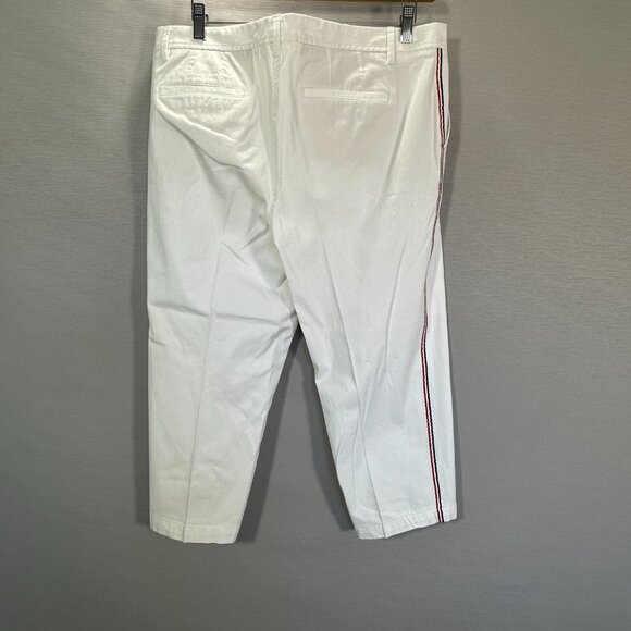 Talbots Pants Womens 14 Relaxed Chino Crop White Cotton Stretch Side Stripe Zip - Picture 4 of 6